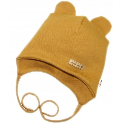 Čiapočka na zaväzovanie, bavlna, Little Teddy, Baby Nellys, horčicová, veľ. 86/92