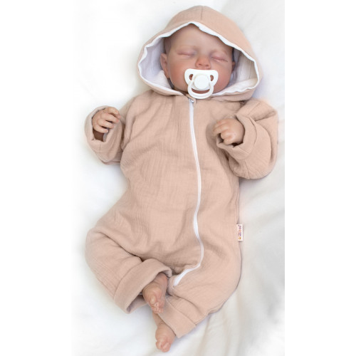 Mušelinový overal s kapucňou, dvojvrstvový, Hand Made, béžový, veľ. 68