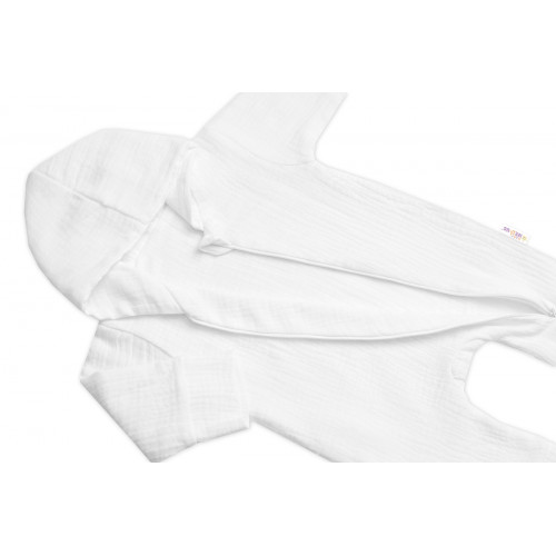 Mušelinový overal s kapucňou, dvojvrstvový, Hand Made, biely, veľ. 68