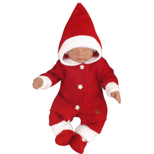 Z&Z 3-dielna pletená súprava, kabátik, nohavice a topánočky Baby Santa, červená, veľ. 74