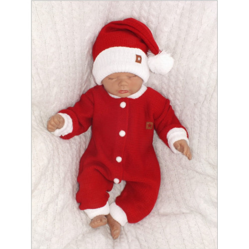 Z&Z 2-dielna sada Pletený overálok + čiapočka Baby Santa, červený, veľ. 86
