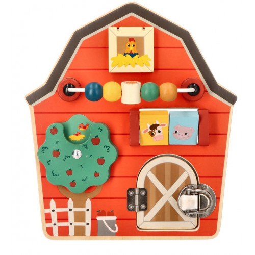 Aktívna edukačná drevená tabuľa, Farma - červená