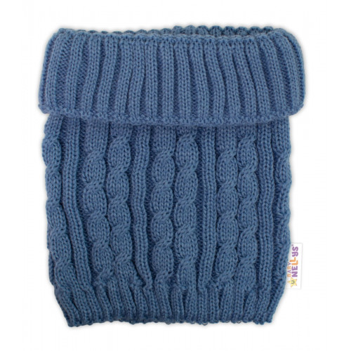 Pletená zimná čiapka s brmbolcom + komínček BABY NELLYS - modrá, jeans,veľ. 48-52cm