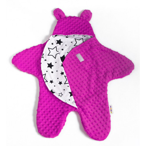 Baby Nellys Fusak, spacáček do autosedačky alebo kočíka s uškami, Minky - syto růžová