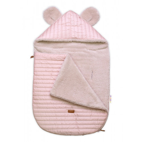 Prešívaný fusák 2v1 s kapucňou a luna podšívkou Made with Love, pudrovo ružový