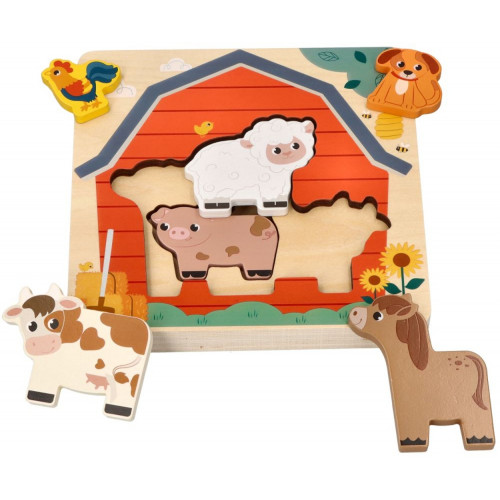 Drevené vrstvené puzzle, Farma, prírodná