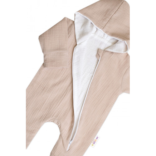 Mušelinový overal s kapucňou, dvojvrstvový, Hand Made, béžový, veľ. 68
