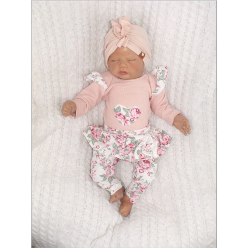 Z&Z 2-dielna súpravička body a legíny so sukničkou Kvety - púdrová/ecru, veľ. 68