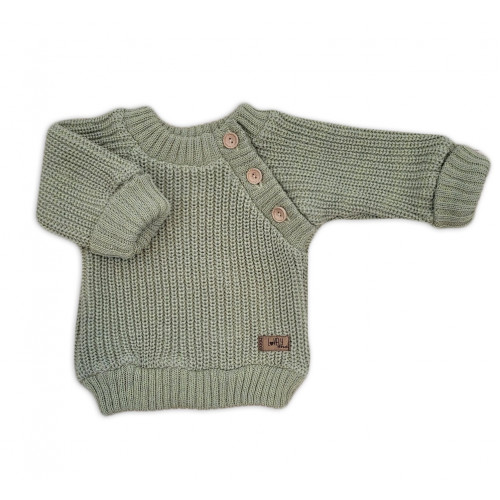 Pletený svetrík s gombíkmi Lovely, predĺžené náplety, khaki, 80/86