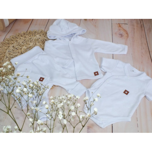 Novorodenecká sada 4D, body kr. rukáv, tepláčiky, kabátik a čiapočka Z&Z, biela