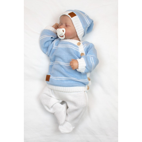 Pletená sada pre bábätko s jemným prúžkom 2D, lux - modrá, biela, veľ. 80