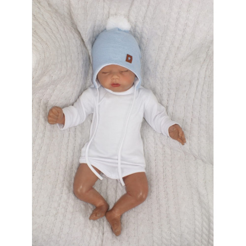 Z&Z Dvojvrstvová pletená čiapka na zaväzovanie s brmbolcom, modrá