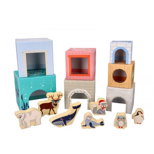 Adam Toys Skladacia pyramída s drevenými zvieratkami, Antarktída