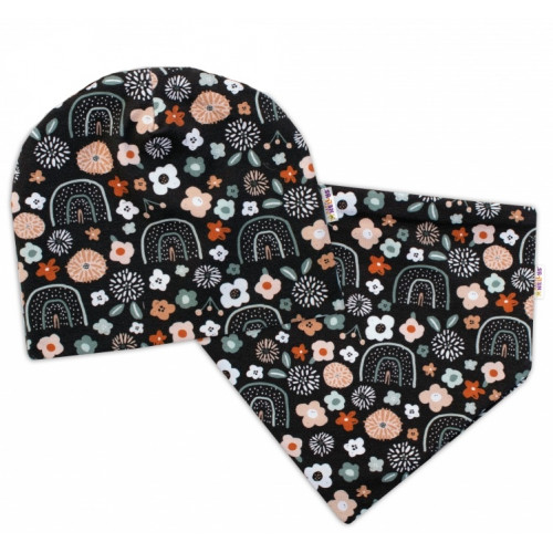 Baby Nellys Dvojvrstvová čiapka + šatka Palouček, grafit, vel. 104/110