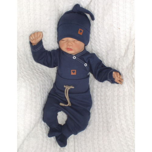 Z & Z 3-dielna súpravička body, polodupačky s povrázkom a čiapočka - granátová, veľ. 62