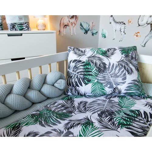 Baby Nellys 2-dielna súprava do postielky -Vafel, bavlna LUX, Listy, 135 x 100 cm