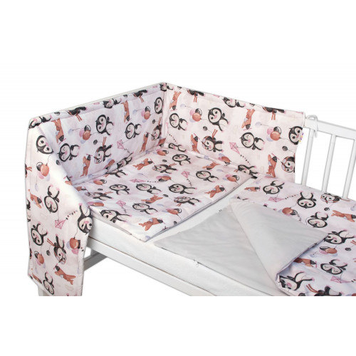 Baby Nellys 3-dielna sada Mantinel s obliečkami , Tučniaky, biela/sivá, 135x100 cm