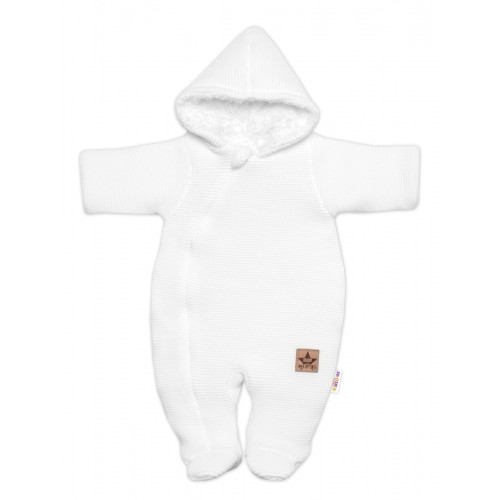 Zimná pletená kombinéza/overálok s kapucňou Baby Nellys - bílá, veľ. 62