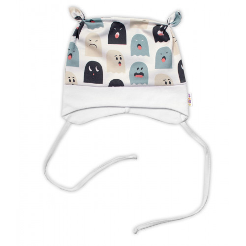 Baby Nellys Dojčenská čiapočka uzlíček na zaväzovanie - Príšerky, biela/mätová, veľ. 68/74