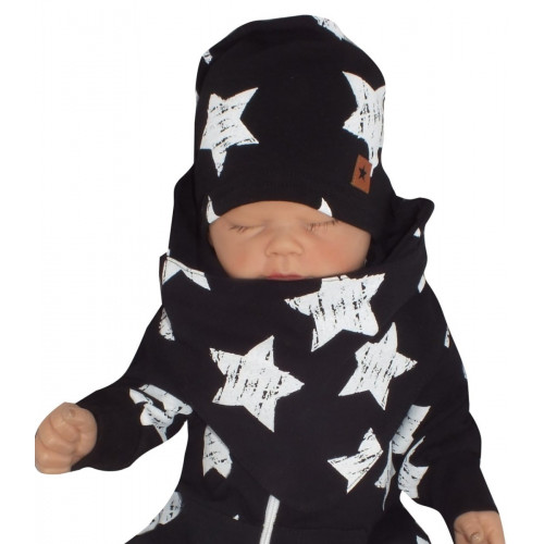 Z&Z Dvojvrstvová čiapočka + šatka Hviezdy, čierná, veľ. 68