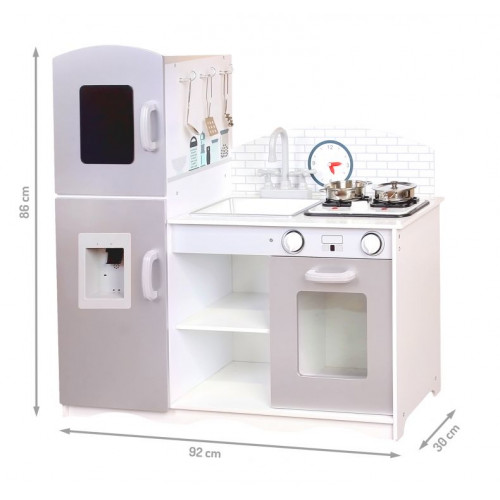 Eco Toys Drevená kuchynka XXL s príslušenstvom, 86 x 92 cm x 30 cm - šedá