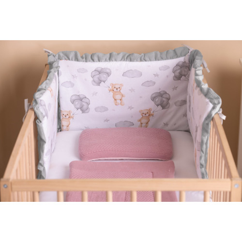 Mantinel do postieľky, mušelín 180x40cm (3x60x40cm) - Medvedík šedý