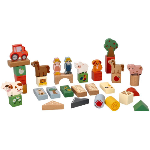 Drevené kocky vo vedre, 36 ks, Dobrodružstvo na farme