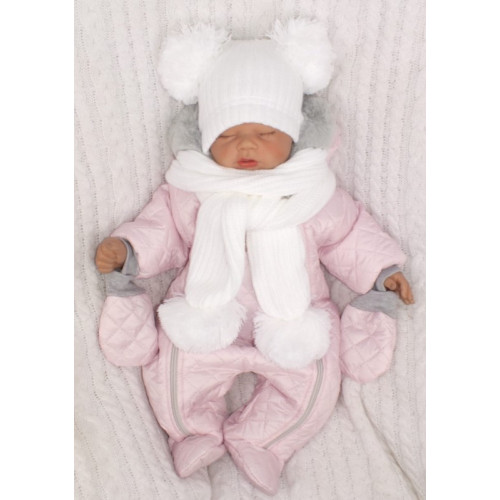 Z&Z Zimná prešívaná kombinéza s kožušinou a kapucňou + rukavičky - sv.ružová, veľ. 62