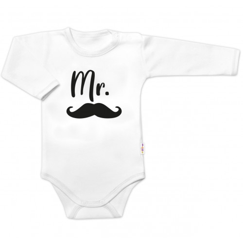 Body dl. rukáv Mr., bavlna Baby Nellys, bielo/čierne, veľ. 86