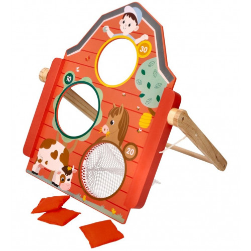 Aktívna drevená tabuľa na vhadzovanie vankúšikov, Farma - červená