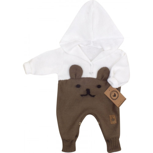 Z&Z Pletený detský overálek s kapucňou Macko, hnedý/biely, veľ. 74