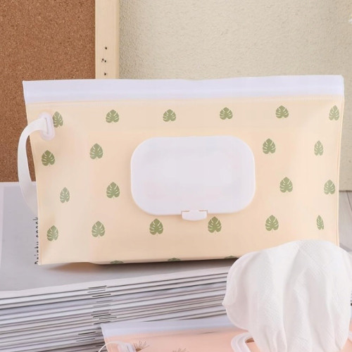 Puzdro/obal na vlhčené obrúsky, Listy - ecru