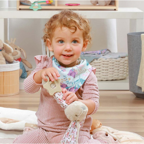 Detský podbradník/šatka 2D sada BabyOno Floral, lila/mätová