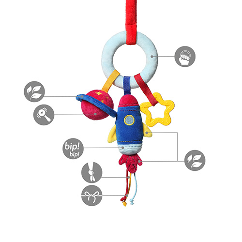 BabyOno Závesná edukačná hračka na kočík COSMOS, modrá/červená