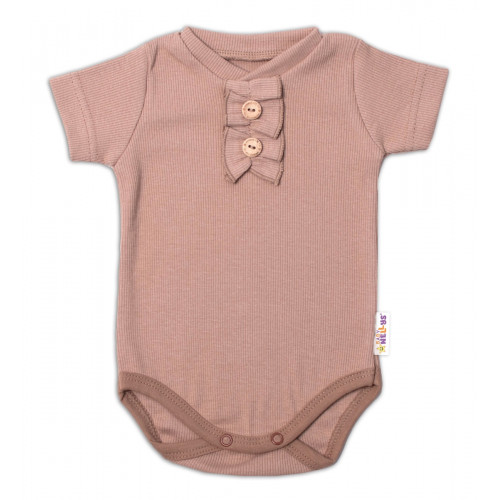 Baby Nellys Dojčenské rebrované body s gombíkmi kr. rukáv, Girl - hnedé, veľ. 68