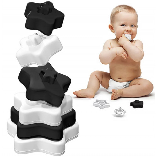 Baby in World Silikónová edukačná veža Hviezdička Black and White