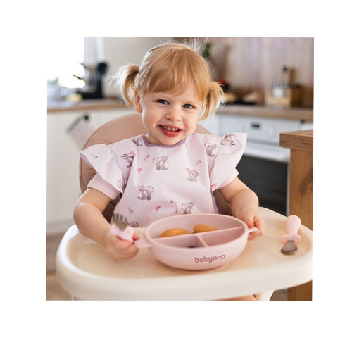 Silikónová miska s prísavkou a viečkom - ružový