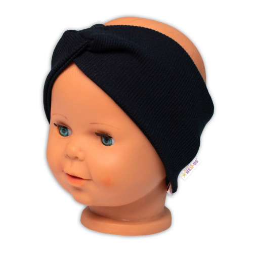 Baby Nellys Hand Made Dvojvrstvová rebrovaná čelenka, čierna, 68/74