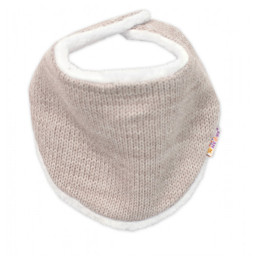 Baby Nellys Pletená zimná čiapka s kožúškom a šatkou Star, béžová