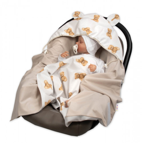 Zavinovacia deka s kapucňou bavlna, 90x90cm, Míš - biela s potlačou