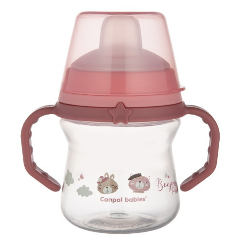 Nevylievací hrnček Canpol Babies s mäkkým náustkom - Bonjour, ružový, 150 ml