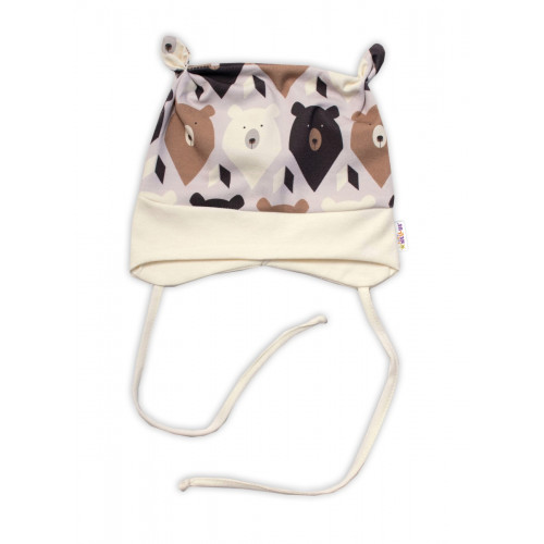 Baby Nellys Dojčenská čiapočka uzlíček na zaväzovanie - Medvede, hnedá