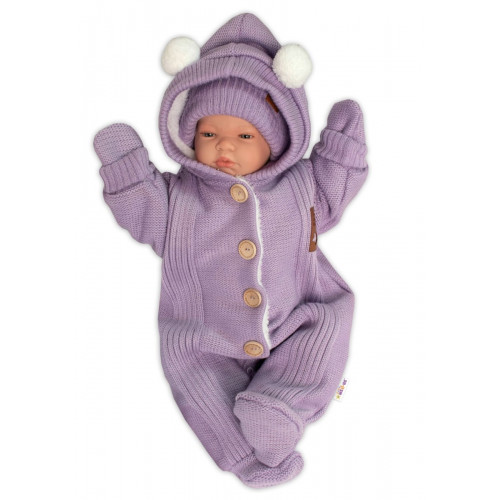Baby Nellys Pletená kombinéza/overal LUX STAR s kožúškom - dvojvrstvová, fialová