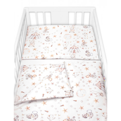 Mantinel s obliečkami, bavlna, 3D sada, Cirkus, Baby Nellys, biela/béžová