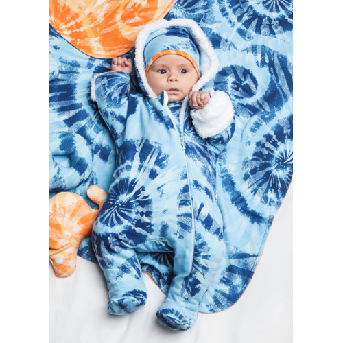 Oteplený dojčenský overal/kombinéza s kapucňou, Frosty, modrá/biela, veľ. 68