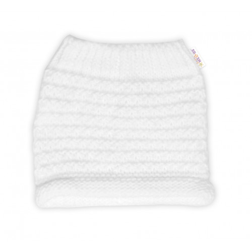 Zimná pletená čiapka Star s fleecom a chlpáčkové brmbolce + komínček 2D sada, biela