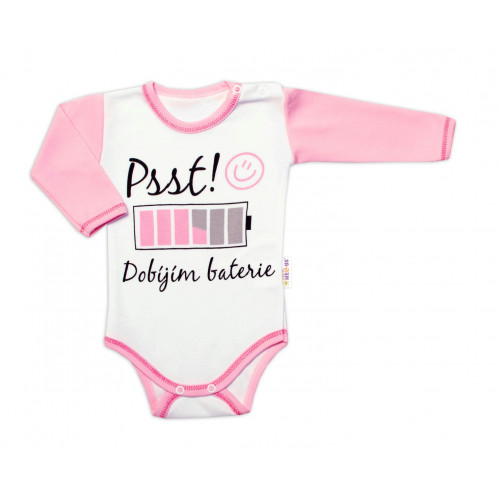 Body dlhý rukáv s vtipným textom Baby Nellys, Psst! Dobíjím baterie, holka, vel. 62