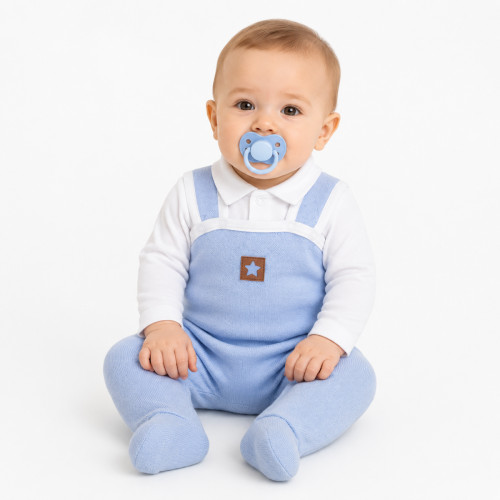 Baby Nellys 2-dielna súpravička Star, body dl. rukáv + pletené dupačky, modré, veľ. 62