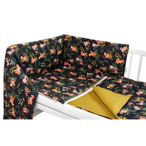 Baby Nellys 3-dielna sada Mantinel s obliečkami, Baby Friends, čierna/zelená, 135x100 cm