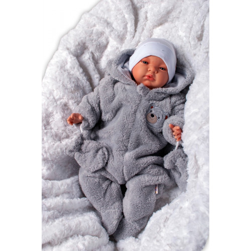 Baby Nellys Chlpáčkový overal Luna s kapucňou + rukavičky, Macko, hnedý, veľ. 68